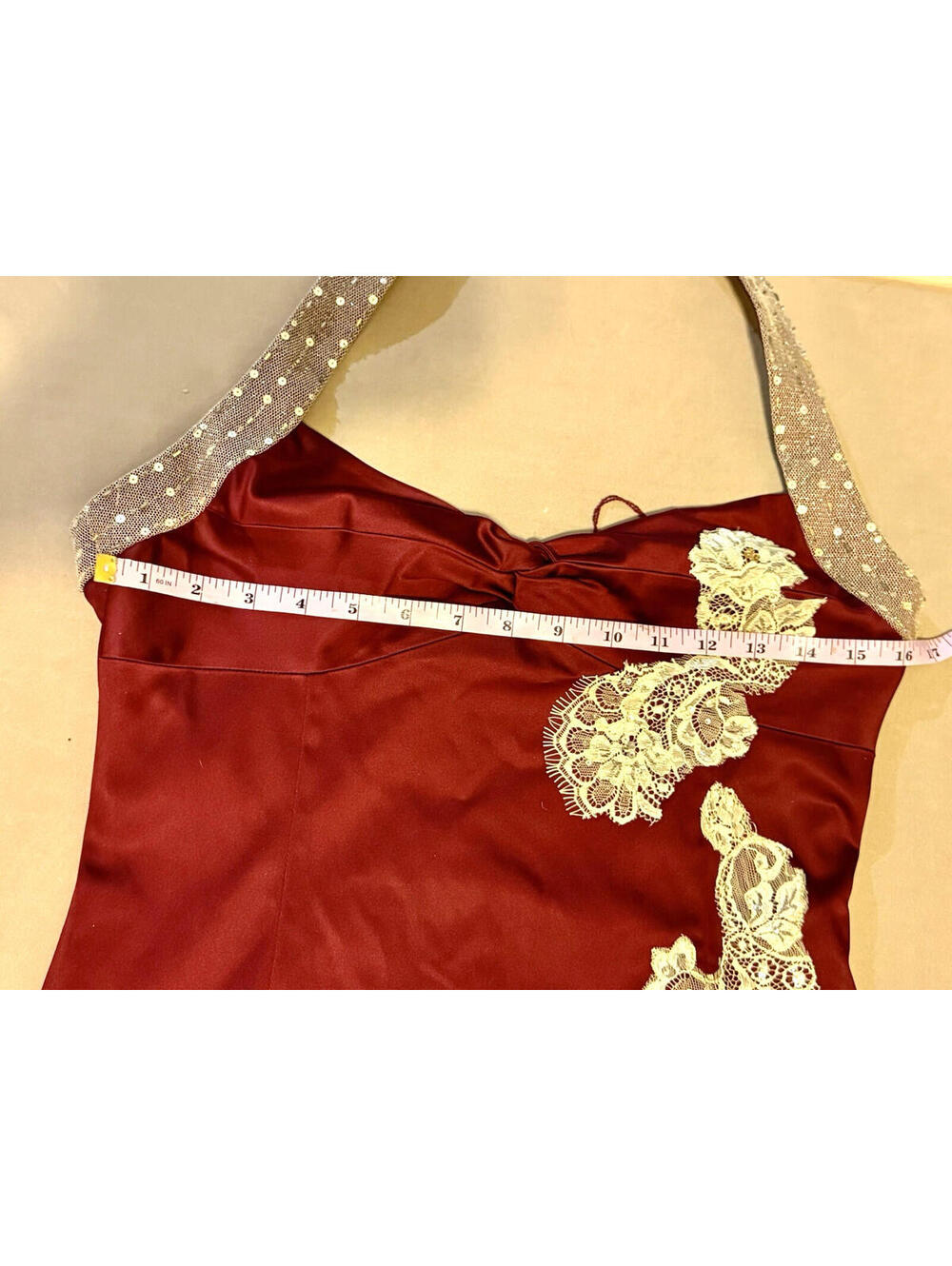 Adrianna Papell Burgundy Halter Lace Party Dress Women's Size 8 - Picture 12 of 15